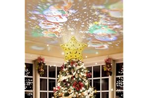 HERBYD Weihnachtsbaum Topper Dekorationen - 3D Silber Glittered für Weihnachtsdekoration Schneeflocke Licht Baum Topper mit LED rotierenden Projektor für Urlaub Baumdekoration(Multicolor-Star)
