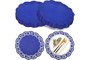 Yexiya 200 Pcs Doilies Lace Paper Doilies 14 Inches Disposable Foil Lace Placemats Large Round Paper Pad Placemats for Cakes Crafts Wedding Birthday Party Decoration(Dark Blue)
