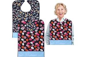 SWIRLCOLOR Wodoodporny śliniaczek dla dorosłych, 2 szt. Śliniaki dla dorosłych w podeszłym wieku Wodoodporne z motylkowymi ustami dla niepełnosprawnych śliniaki z okruchami dla kobiet i mężczyzn, Czarny (Black),