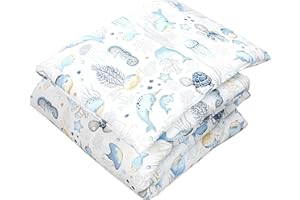 ‎TUPTAM TupTam Kinder Gemusterte Bettdecken Set Ganzjahresdecke Bettdecke Kopfkissen Flachkissen 2tlg., Farbe: Meerestiere Blau, Größe: 135x100 cm