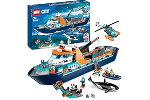 LEGO City Arktis-Forschungsschiff, großes schwimmfähiges Spielzeug-Boot mit Hubschrauber, Beiboot, ROV-U-Boot, Wikingerschiffswrack, 7 Minifiguren & Orca-Figur, Geschenk für Kinder ab 7 Jahren 60368