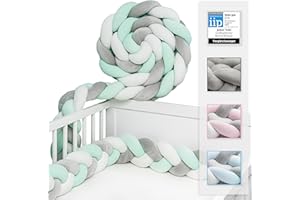 JAKOR Bettschlange in 2 oder 3 Meter - geprüfte ÖKO TEX Qualität - Bettschlange geflochten inkl. Wäschenetz - Babybettumrandung - Bettumrandung Babybett – 200x15x10cm (Grün/Weiß/Grau)