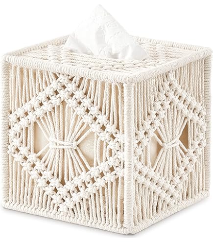 Mkono Macrame Makeup Brush Holder - Boho Woven Basket With Plush Lining, Ivory