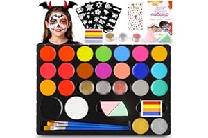 HMEUEST Face Painting, 22 Colors Face Paints for Children, Non-Toxic & Washable Face Piant for Halloween Make Up, Including Glitter, Stencil