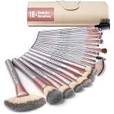 PORTENTUM Professional Makeup Brushes 18 Pieces - Makeup Brush Set with Travel Case Wooden Handle Synthetic Fiber Kabuki Brus