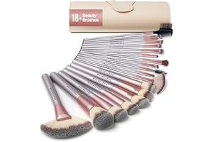 PORTENTUM Brochas de maquillaje Profesional 18 Piezas - set de Pinceles de Maquillaje con Estuche de Viaje Mango de Madera Cepillo Kabuki de Fibra Sintética