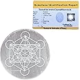 Crystal Heaven Certified Selenite Charging Plate,3 Inch Engraved Metatron Cube Selenite Plate For Crystal Cleansing Re-Energy Work,Meditation And Pooja