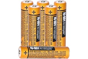 KUHU Lot de 6 Piles HHR-65AAABU Rechargeables Ni-MH pour Panasonic 1,2V 630mAh AAA pour Téléphones sans Fil