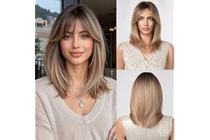Esmee Krótkie Proste Peruki Ombre Blonde Bob Z Zasłoniętymi Grzywkami Długość do ramion Naturalna Peruka Syntetyczna Codzienna Impreza Cosplay Peruki dla Kobiet