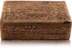 THE GREAT INDIAN BAZAAR Global Village Bazaar, Ottimo regalo di compleanno Portagioie in legno decorativo fatto a mano con portagioie Ankh Carving Organizer Portaoggetti scrigno del tesoro, antico, 20 x 12 x 6 cm