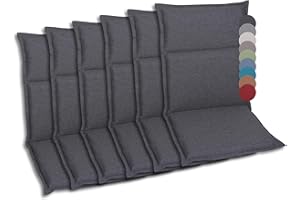 GO-DE Textil Comfortable and attractive upholstery cushions for high-backed chair, middle and low-back garden chairs (set of 6, plain anthracite, middle back)