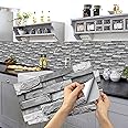 12 Sheets Grey Tile Stickers, Peel and Stick Vinyl Backsplash Tiles Self Adhesive Waterproof Oilproof Tiles Retro Style DIY Home Decor for Kitchen Bathroom
