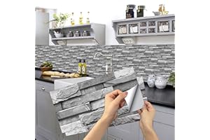 AMOYUN Pegatinas de Baldosas, Adhesivo de Pared Azulejos Adhesivo de Pared PVC Decorativos Adhesivos para Cocina y Baño Ladrillos pared Gris 15 x 30 cm (12 Piezas)