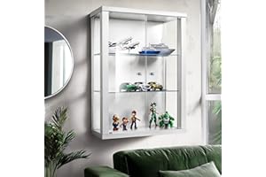 K-Möbel Vetrinetta da Parete (80x60x25cm) – Prodotta in Germania – Vetrinetta Espositiva da Parete con 2 ripiani in vetro ESG regolabili in altezza in bianco - Vetrina Espositiva per Collezionismo