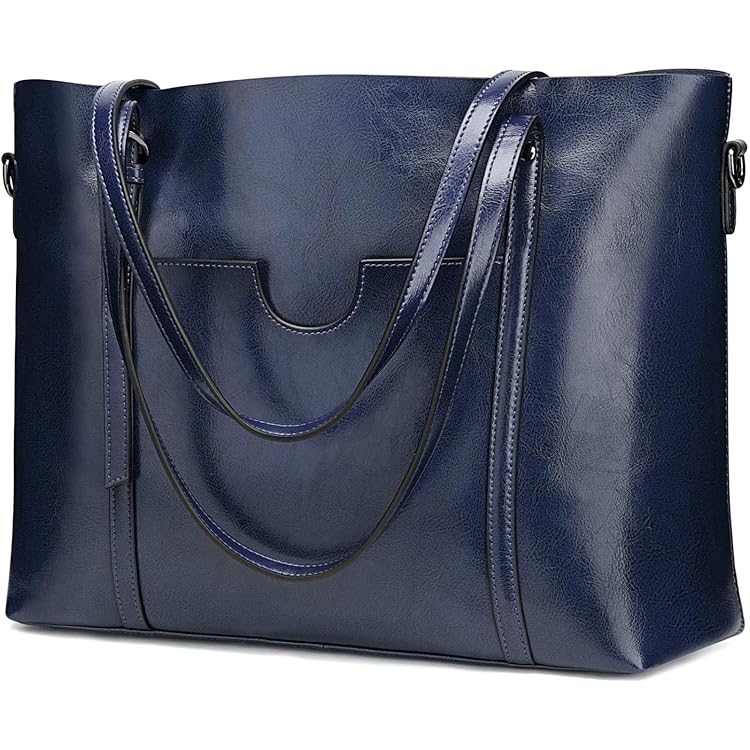 S-ZONE Lederen draagtas voor vrouwen kantoor schouder handtas 15,6 inch werk laptop aktetas, Koffie, L, Retro