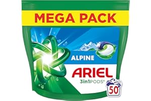 Ariel Pods 3en1 Alpine, Lessive en Capsules, 50 Lavages, Action Détachante En 1 Seul Lavage, Dissolution Rapide Même à Froid, Fabriqué en France