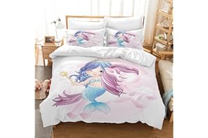 AVJWWD Set di biancheria da letto per bambini, in microfibra, con motivo a unicorno, con stampa 3D, 3 pezzi, con chiusura a strappo, morbido per ragazze (E, 135x200cm)