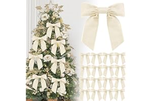 AISSZHAO 16P Christmas Off-White Velvet Ribbon Gift Bows,4.3" White Velvet Bows with Twist Ties,Christmas Tree Bow,Vintage Wedding Velvets BowXmas Wreaths Garland Velvets Ribbon for Pretied Gift Wrapping Bows