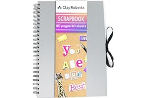 CLAY ROBERTS A4 Kraft Ribbon Scrapbook, Grey, 40 Sheets (80 Pages), Craft Paper Scrapbooking Albums, Eco-Friendly Memory Book Photo Album, Scrapbook, Art Books