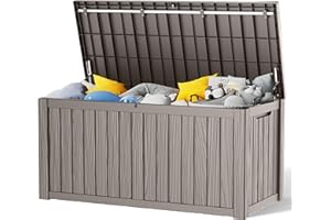 Vidacharmy - Large Garden Storage Box 570L / 151 Gallon, Colour Brown and Wood Effect, Water-Resistant Plastic Outdoor Locker with Lockable Lid for Furniture Cushions, Logs, Tools, PP Resin Material
