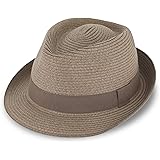 fiebig Jackson Trilby Cappello di carta con nastro in grosgrain colorato, cappello da sole in 100% carta, cappello estivo nat