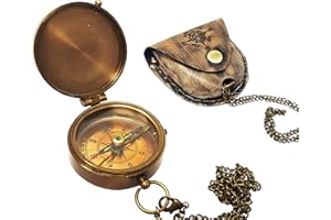 The New Antique Store - Antique Brass Compass Nautical Pocket Backpacking Compass Leather Case Vintage Camping Hiking Direction Marine Graduation Confirmation Day Engravable for Men Quality Travel