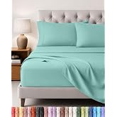Utopia Bedding Sheet Set 4 Pieces, 180x200 cm, SPA Blue | Fitted Sheet, Flat Sheet and 2 Pillowcases 50 x 75 cm &ndash; 180 cm Bed