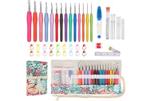 Coopay Set di 14 uncinetti ergonomici con borsa arrotolabile, 2,0-10 mm, per mani artritiche, con accessori, unisex, adulto, tutte le stagioni, multicolore, contemporaneo, tema animali