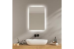 ‎EMKE EMKE Badspiegel mit Beleuchtung 40x60cm, Badezimmerspiegel mit Beschlagfrei, 2 Lichtfarbe Warmweiß/Kaltweiß, Kippschalter, IP44 energiesparend Explosionsgeschützte Spiegel