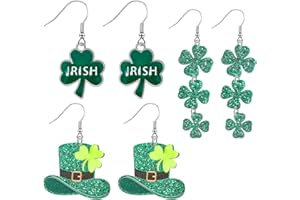 Otuuz 3 Pairs St. Patrick's Day Earrings Irish Glitter Shamrock Dangle Earring Shamrock Earrings Lucky Acrylic Alloy Green Clover Dangling Earrings St Patricks Day Accessories for Women Girls