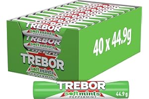 Trebor Softmints Peppermint Mints Multipack, Chewy Centre, Crunchy Shell, 40 x 179.6g