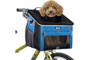 BABEYER Dog Bike Basket, Soft-Sided Pet Carrier for Bike with 4 Mesh Windows for Small Dog Cat Puppies - Blue