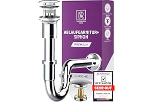 M. ROSENFELD HOME Siphon Waschbecken Ablaufgarnitur POP UP mit Überlauf + Universal Röhrensiphon für Waschbecken, Waschtisch Geruchsverschluss aus Edelstahl