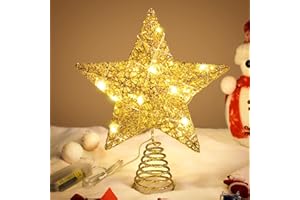 WHOLEV Estrella Superior De árbol De Navidad Dorada, 20CM, 15 Luces LED para Decoraciones De El Hogar