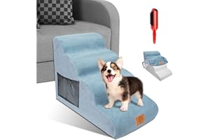 Myiosus Dog Steps for Bed, 4-Steps Non-Slip Pet Stairs with Washable Cover, Foam Dog Ramps for Small & Large Dogs Cats Holds up to 50 lbs, Extra Wide Deep Pet Stairs, Blue
