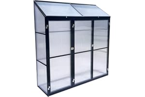 OUBOER Tomatenhaus Anlehngewächshaus Aufzuchtschrank Treibhaus Frühbeet Pflanzenhaus Aluminium Beistell-Gewächshaus klein mit Rückwand 180x55X190 cm(Schwarz)