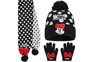 Disney Minnie Mouse Berretto, Sciarpa e Guanti Bambina, 3 Pz Maglia a Pois Accessori Invernali, Regalo Ragazza