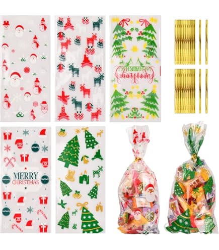 100/200/300 PCS Sacchetti di caramelle autoadesivi di Natale