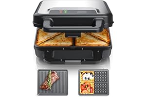 ‎ARENDO Arendo - Sandwichmaker XXL 4er - 3 in 1 Waffeleisen Kontaktgrill mit abnehmbaren Platten - mit Antihaftbeschichtung - BPA frei - Temperaturkontrolle – Sandwichtoaster - 4er Platten