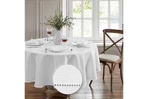 Elrene Home Fashions Alison Okrągły obrus z tkaniny odpornej na zagniecenia obramowanie, z oczkami, 178 x 178 cm, biały