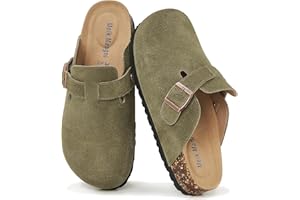 Meik Mangni Wildleder Clogs für Damen Herren Komfort Kartoffel Schuhe mit Arch Support Frauen aus Leder rutschfest Pantoletten mit Weiches Kork Fußbett,Gr.36-47 EU