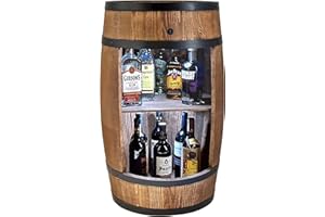 ‎CREATIVE COOPER CREATIVE COOPER Holzfass Hausbar mit LED-Leuchten - Weinschrank im Retro Stil - Weinfass Bar - Weinregal Holz - Holzbar 80cm hoch - Nadelbaumholz - Fassbar Stehtisch und Flaschenständer (Wenge)