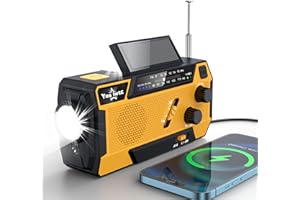 YESIWTC Wind Up Solar Crank Radio, 4000mAh Solar Powered Radio Emergency Hand Crank Radio with Reading Lamp, Battery Operated, LED Flashlight, Emergency Power Bank, and SOS Alarm, Use for Camping, Emergency-O