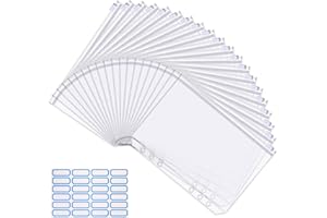 SANNIX 20 Stücke A5 Größe 6 Löcher Binder Taschen Durchscheinende Kunststoff Klarsichthüllen Reißverschluss Mappe Wasserdichter Reißverschluss Loseblatt Ordner für Dateien Dokumente Notizbücher Karten