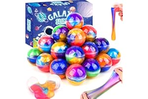 PETYUIOYU 24 Pack Galaxy Slime Balls – Slime Party Favors, Non-Sticky, Soft Slime Kit for Classroom Prizes, Christmas Stocking Stuffers, Goodie Bag Stuffers,Easter Basket Stuffers for Kids