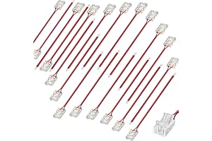 Clearhill 8 mm COB LED-anslutning, 2-polig 20-pack lödfri band-till-kabel + 10 cm kabel, gapless anslutning för 8 mm enfärgad