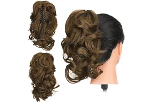 Gairyan Extensión de Cola Coleta Postiza Pelo Natural Sintético Postiza Extensiones Moño Postizo Extensiones Más Suave Aspecto Real Rizado 12" - Marrón ceniza