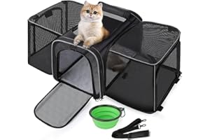 Pecute Sac de Transport Extensible Extra Large pour Animal Domestique - Sac de Transport Pliable en Maille Respirante - Sac de Transport pour Chiens et Chats - avec bandoulière et gamelle - Noir