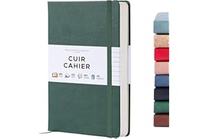 Beechmore Books Carnet de Notes Pages Blanches - A5, Vert I Journal à Couverture Rigide Cuir Vegan, Papier Ligné Crème Épais 120 g/m², Boîte Cadeau, pour Écrivain, Journaliste, Réunion, Étudiant