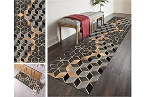 ‎ZVEZVI ZVEZVI Teppich Läufer Flur Küche rutschfest Waschbar Grau und Schwarz Geometrisches 3D-Muster 50x180cm Bunter Modern Rutschfest Waschbar Vintage Kücheläufer Teppichläufer Polyester Meterware Anpassbar